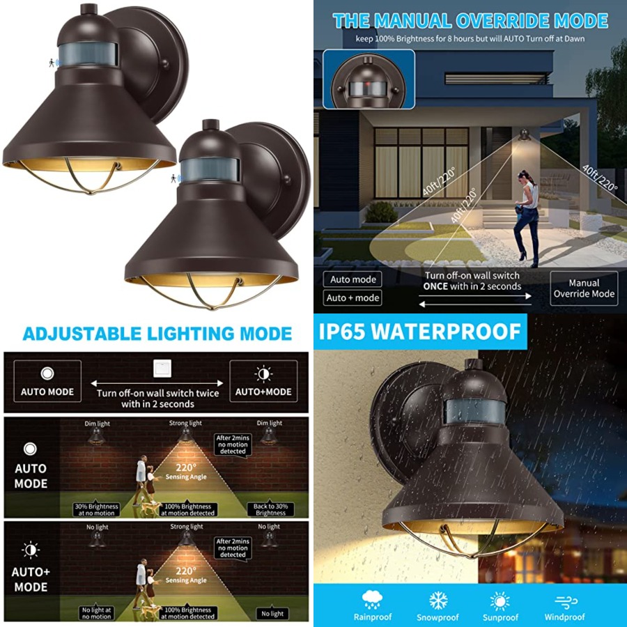 Outdoor Lighting Motion Sensor - 2팩 모션 센서 야외 LED 벽등,