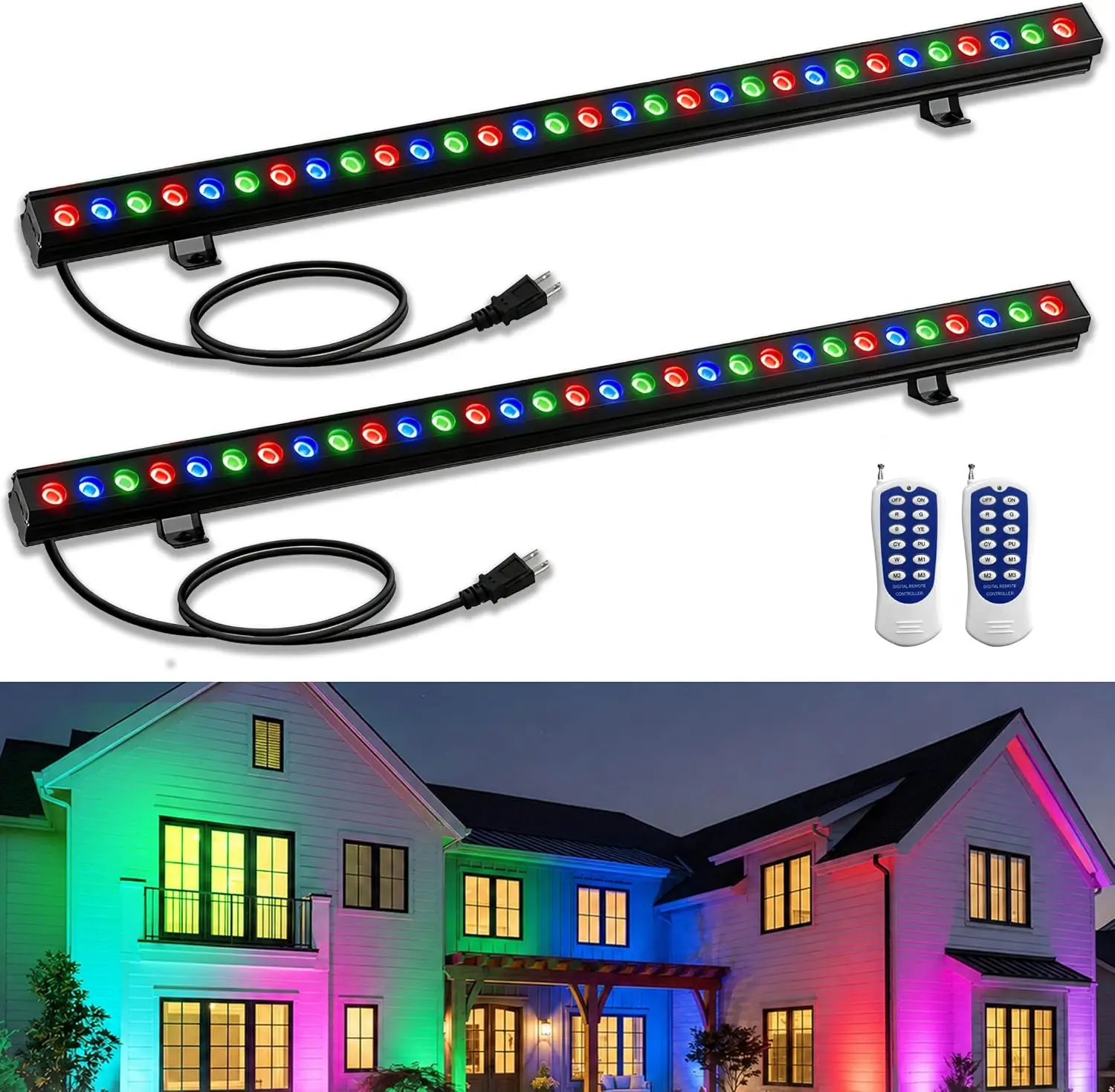 Color Changing Outdoor - 2팩 RGB 벽면 조명 100W 야외용