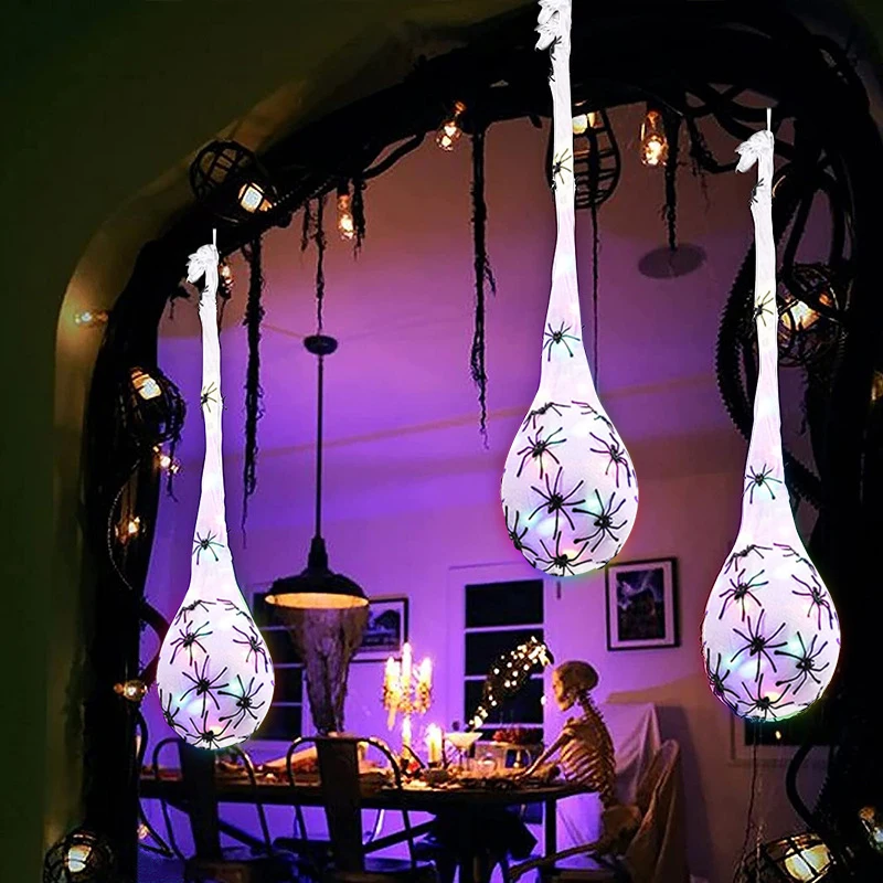 Outdoor Lighting Event - 3개입 할로윈 발광 거미알 장식 조명,