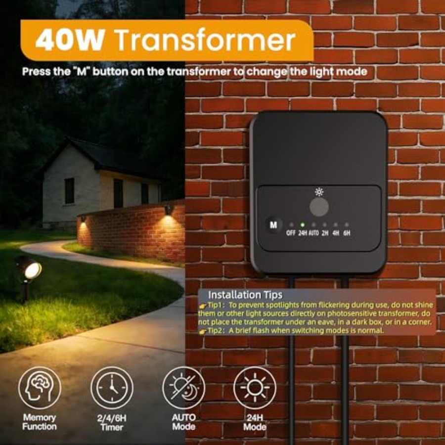 조경 조명 키트 저전압 조경등(황혼에서 새벽까지 작동) - Outdoor Lighting Kit With Transformer 리뷰 및 가격