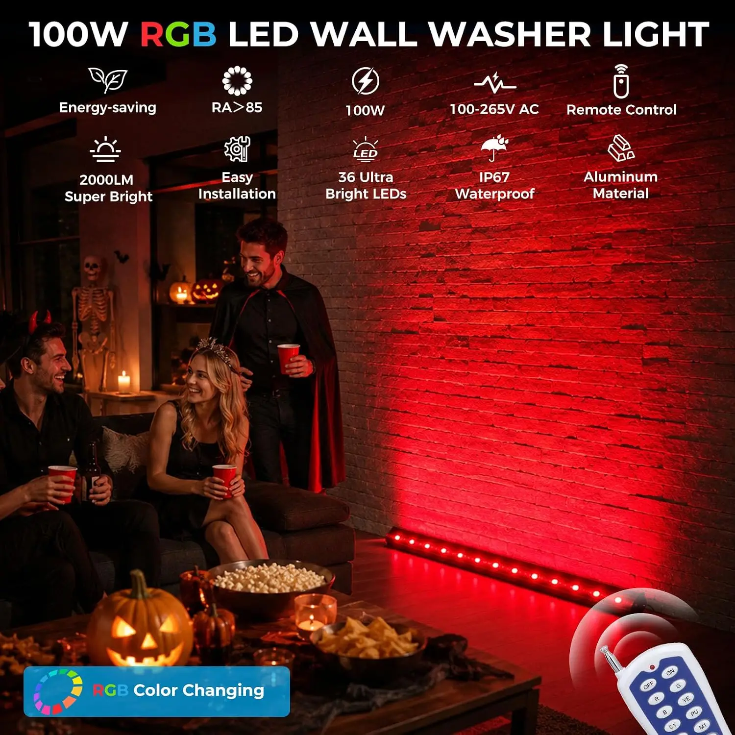 2팩 RGB 벽면 조명 100W 야외용 LED 라이트  - Color Changing Outdoor 리뷰 및 가격