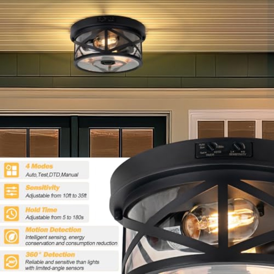 모션 센서 야외 천장 조명, 조절 가능한 블랙 플러시  - Outdoor Lighting Motion Sensor 리뷰 및 가격