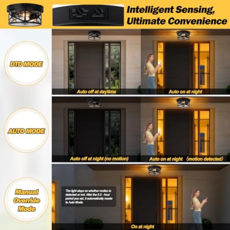 모션 센서 야외 천장 조명, 조절 가능한 블랙 플러시  - Outdoor Lighting Motion Sensor 리뷰 및 가격